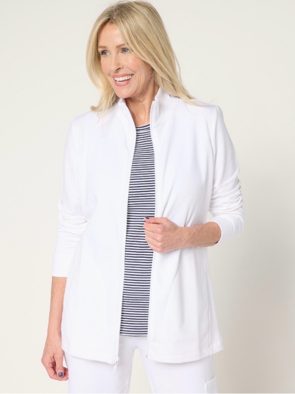 Denim & Co. Active French Terry Zip Front Jacket Size 2X White